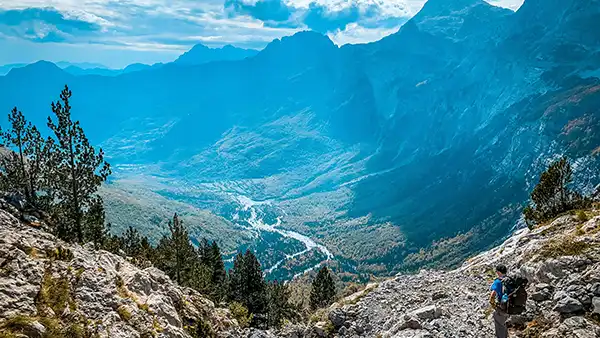 Valbona Valley surrounded by rugged peaks in the Albanian Alps